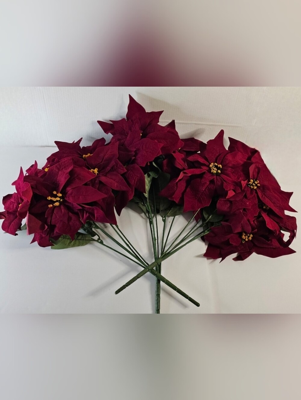 Ashland Burgundy Poinsettia Artificial Flower Bush Christmas Decor Set of 3 - Picture 5 of 10